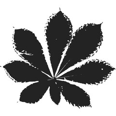 Black Silhouette of a Detailed Chestnut Leaf with Jagged Edges on a Transparent Background