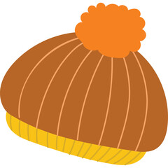 Brown Knit Beanie Hat With Orange Pom Pom And Yellow Brim Isolated On Transparent Background