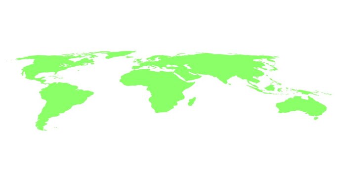 Animation design of a world map that assembles itself in green on a white background