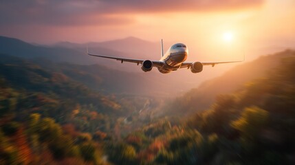 Fototapeta premium Airplane autumn sunset