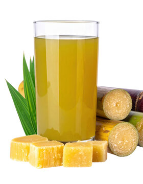 Refreshing egyptian sugarcane juice, known locally as 'aseer asab', a pure and wholesome drink, isolated on a white background