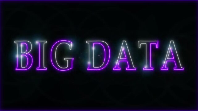 Neon Big Data text stroke light effect animation on black background, 4k video.