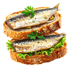 Homemade sprat canap�s, a classic nordic snack, presented without a plate for a clean and modern look, isolated on white background