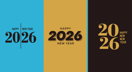 Happy new year 2026 celebration banner and greeting card design set