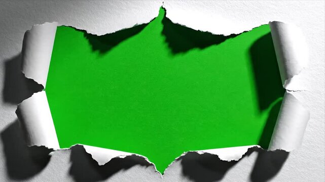 Slow paper rip animation, green background reveal