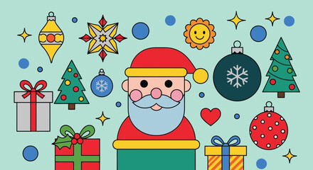 Christmas santa claus ornaments and gifts holiday season vector art