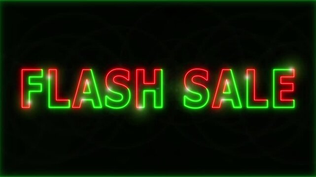 Neon Flash sale text stroke light effect animation on black background, 4k video.