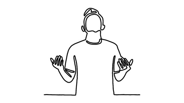 continuous line animation of muslim men praying