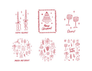 Hand drawn Christmas whimsical greeting card set