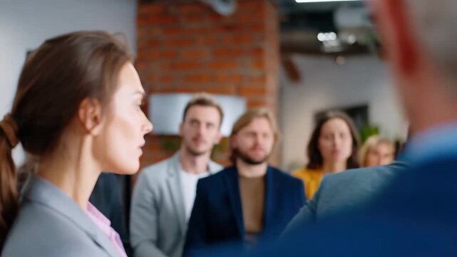 Young professional woman and professional team meeting with colleagues modern office promoting international business etiquette