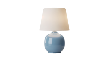 Stylish blue lamp with a minimalist design illuminating a modern interior, casting a soft glow for cozy evenings and adding a touch of elegance to any room isolated on white or transparent png.
