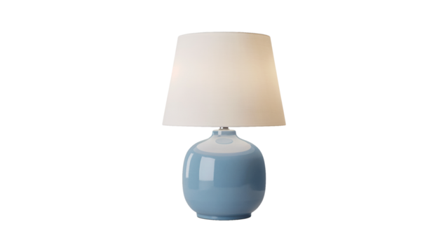 Stylish blue lamp with a minimalist design illuminating a modern interior, casting a soft glow for cozy evenings and adding a touch of elegance to any room isolated on white or transparent png.