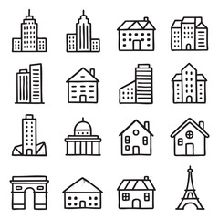 Fototapeta premium Hand Drawn City Architecture and Landmark Building Icons