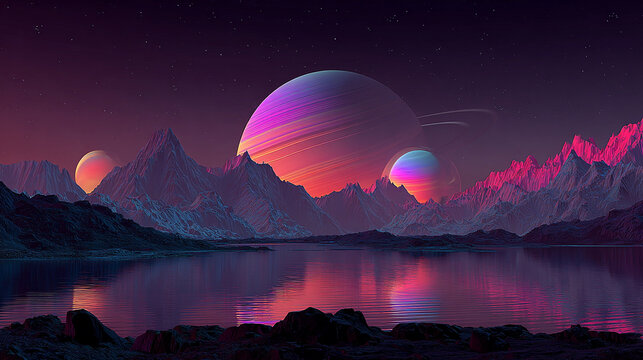 Floating neon planets above black landscape --chaos 15 --ar 16:9 --stylize 150 --v 7 Job ID: 22046ef4-2125-473a-b7a4-3342f0501f26 - Powered by Adobe