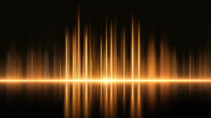 Abstract sound wave visualization with radiant golden lines on dark background, artistic digital representation of audio frequencies and rhythm