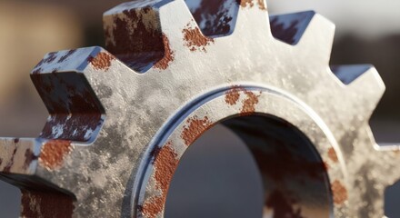 Close-up of a rusty metallic gear, industrial and detailed illustration