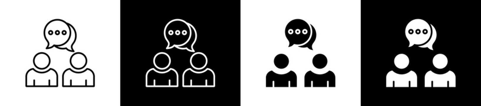 Discussion icon set in line and glyph style on black and white background
