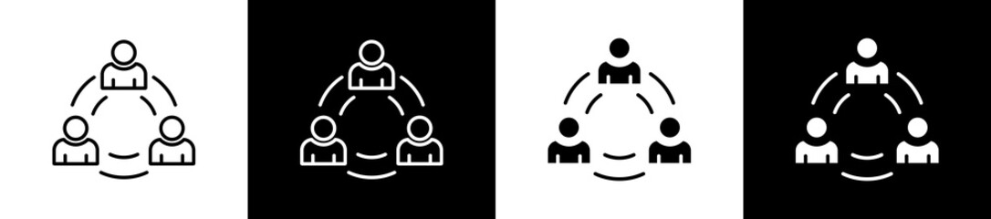 Social icon set in line and glyph style on black and white background