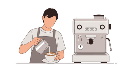 Barista Preparing Coffee with Espresso Machine in Modern Coffee Shop