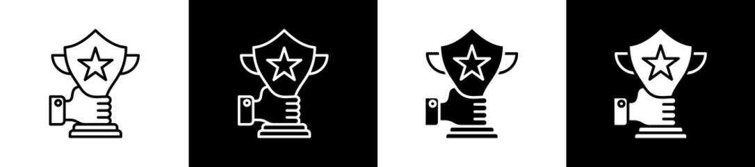 Reward Pool icon set in line and glyph style on black and white background
