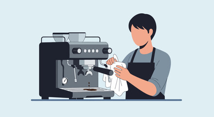 Barista Preparing Coffee with Espresso Machine in Coffee Shop