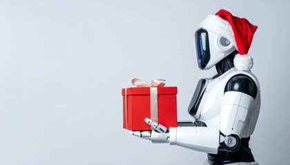 robot with gift box on minimalist background