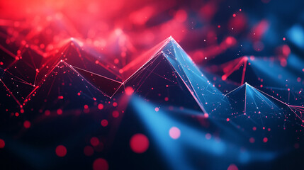 Floating polygon mesh emitting particle trails dynamic abstract digital art glowing geometric shapes in motion futuristic and immersive visualization of technology energy and network