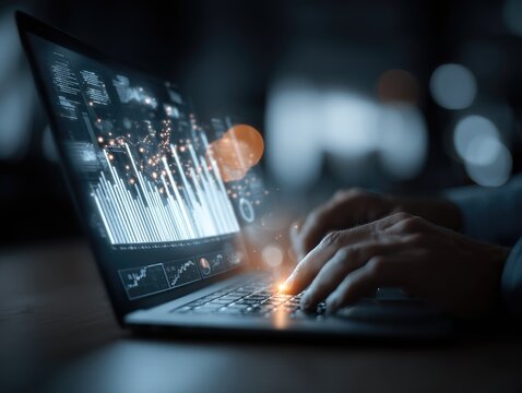 Corporate policy review businessman analyzing compliance documents on laptop in digital governance environment for cybersecurity regulation management - Powered by Adobe