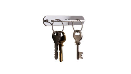 Elegant key rack holding essential keys, perfect for home organization and access, a symbol of security, safety, and entry, ideal for real estate isolated on white or transparent png.