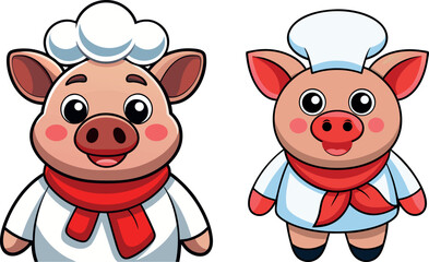 pig chef illustration, cooking pig artwork, cartoon animal cook, funny chef pig vector, kitchen animal character, adorable pig baker design, culinary pig cartoon, food cooking art, restaurant pig illu