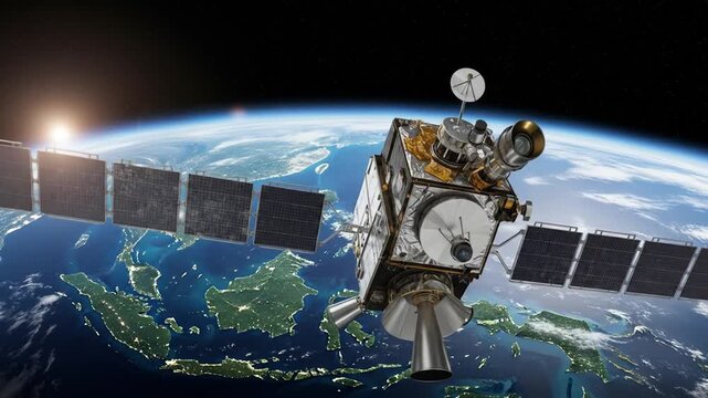 Satellite orbiting Earth, providing communication, navigation and data gathering services for