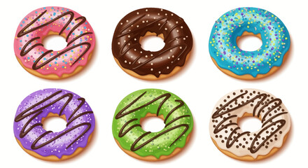 Colorful Glazed Donut Vector Set - Delicious Bakery Treat Illustrations