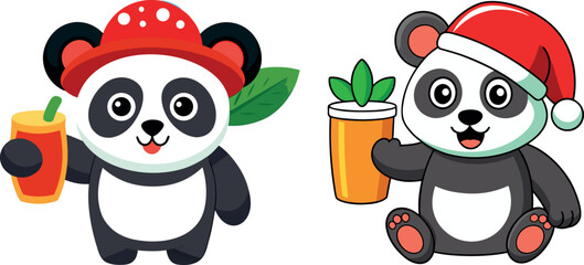 panda cartoon illustration, cute panda artwork, panda with plant vector, animal cartoon design, wildlife panda character, adorable bear drawing, nature loving panda, happy bamboo bear art, forest pand © pankaj