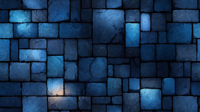 Top-down view of a blue dungeon floor in realistic vector art cartoon style with mid-tone colors on black background, detailed texture, fantasy environment, game level design, high resolution