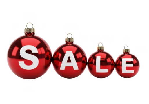 Red Christmas Ornaments Spell S A L E isolated on a transparent background sale ball