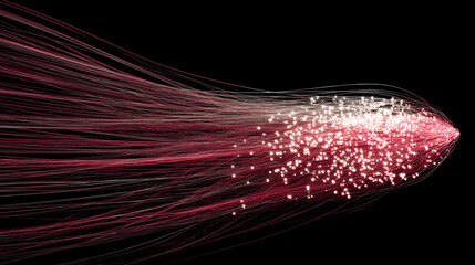 Dynamic visualization of glowing digital particles flowing in stream like data transmission futuristic concept of technology information transfer and abstract digital network design