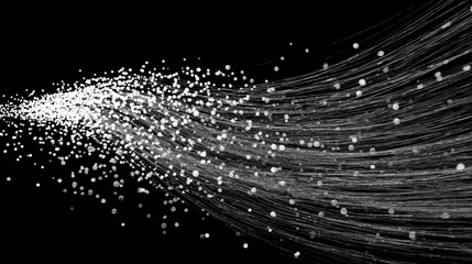 Dynamic visualization of glowing digital particles flowing in stream like data transmission futuristic concept of technology information transfer and abstract digital network design