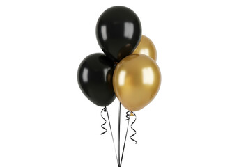 Black and gold balloons cluster isolated on a transparent background metallic