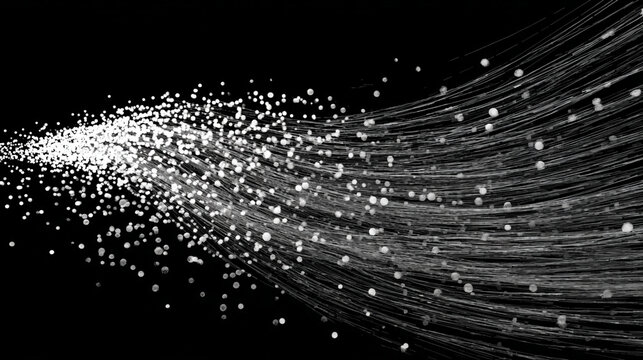 Dynamic visualization of glowing digital particles flowing in stream like data transmission futuristic concept of technology information transfer and abstract digital network design - Powered by Adobe