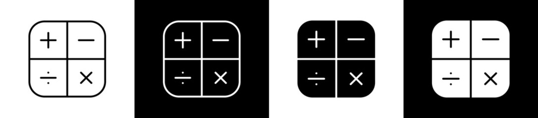 Obraz premium Mathematics icon set in line and glyph style on black and white background