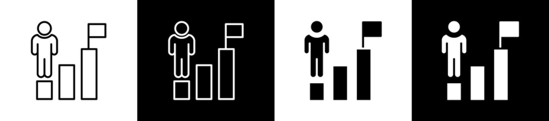 Challenge icon set in line and glyph style on black and white background