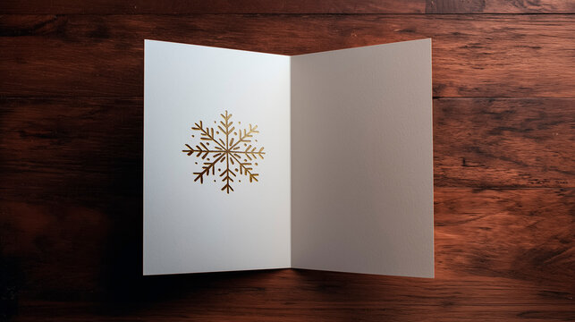 A blank Christmas card that, when opened, reveals the print of a snowflake, a symbol of simplicity, sobriety, and seasonal renewal