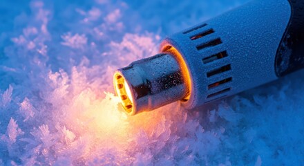 The juxtaposition of intense heat source melting intricate ice crystals demonstrating opposing