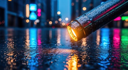 Urban reflections light beam illuminating city streets with nocturnal radiance