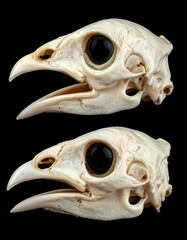 Naklejka premium Two bird skull side profiles sit against a stark black background