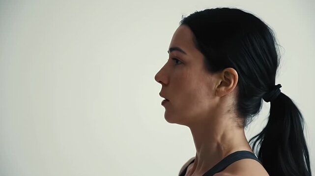 Woman Practices Overhead Arm Extensions with Yoga Block for Upper Body Strength