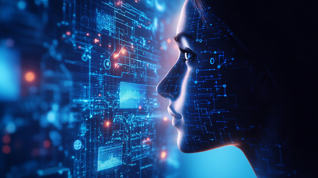 Futuristic workspace concept showcasing technology integration, innovation, automation, and collaboration, representing the evolving landscape of modern work and digital progress.
