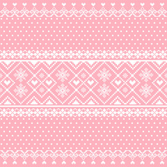 Pink Pixel Seamless Knit Pattern with Hearts and Diamonds