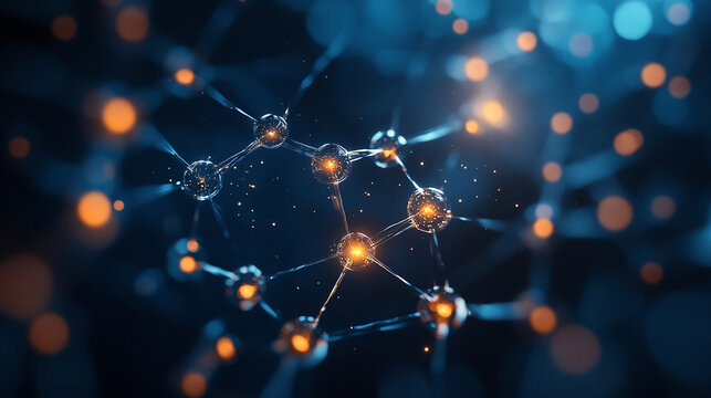 visualization of glowing molecular structure with luminous bonds and atoms creating futuristic scientific abstract concept perfect for education research and digital design