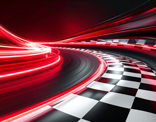 Futuristic racing background with abstract geometric shapes and checkered black and white